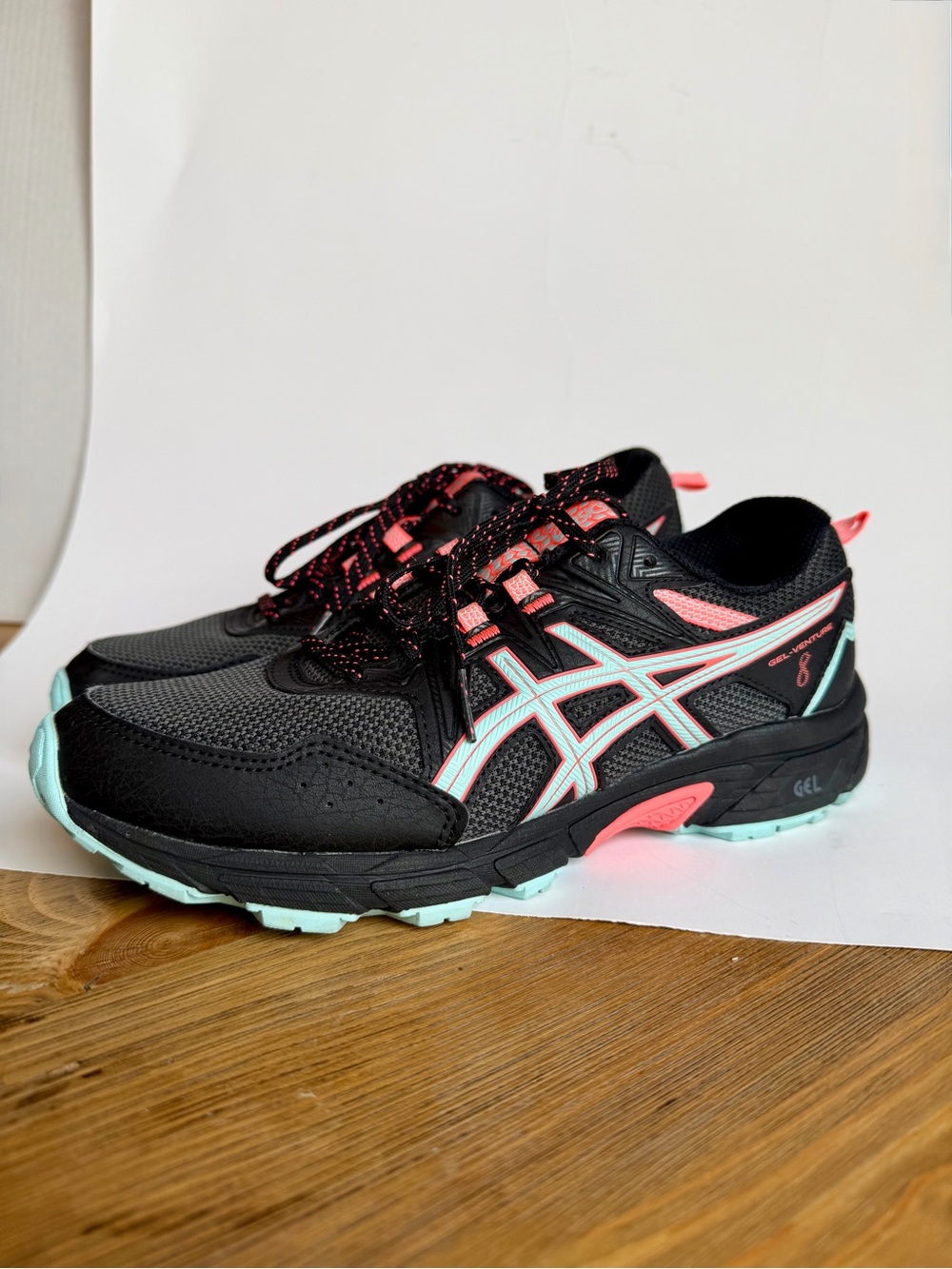 ASICS Gel Venture 8 Trail Running Shoes Womans 8.5 Wide Black Pink Aqua